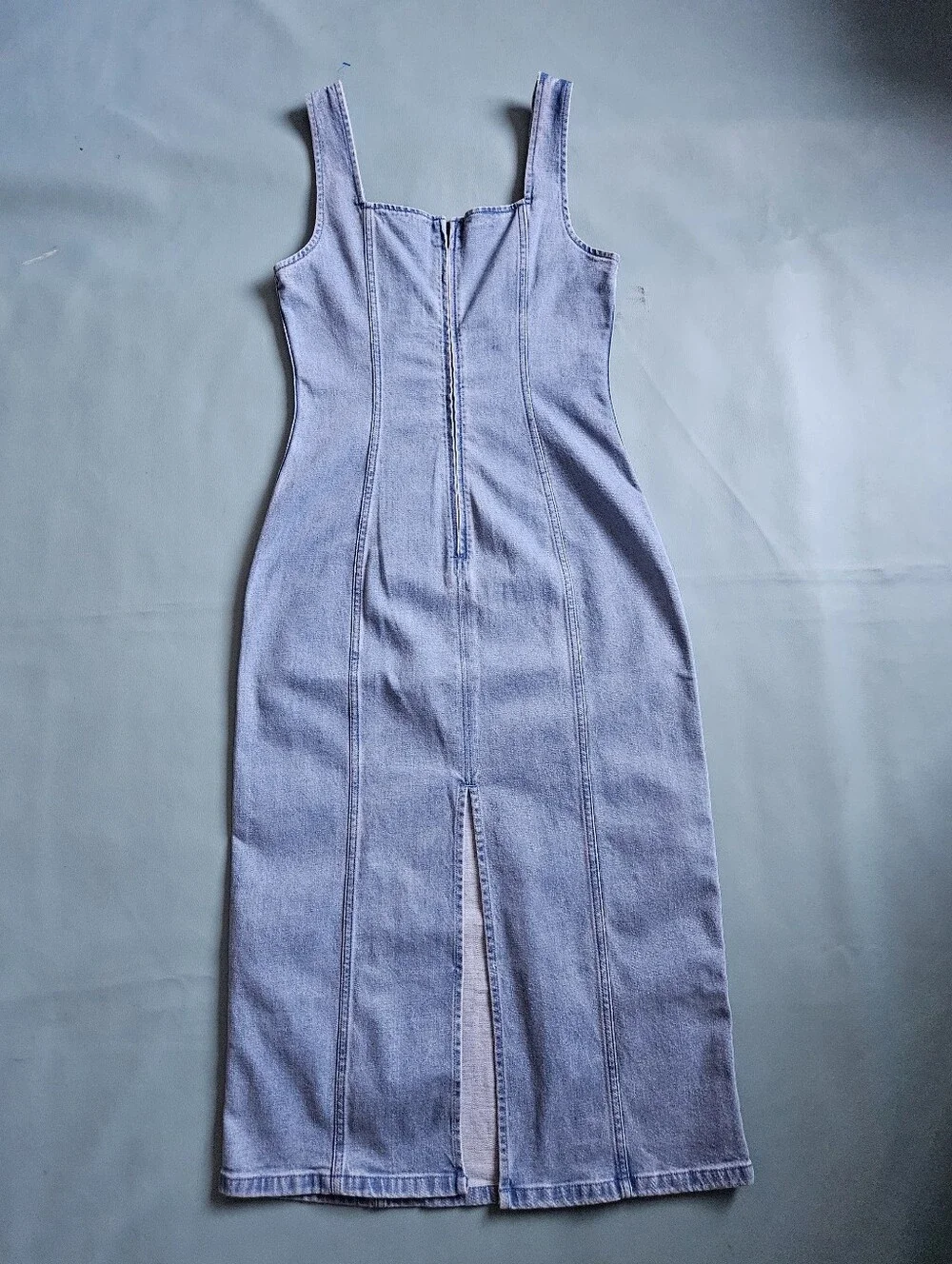 Abercrombie & Fitch Blue Denim Square Neck Sleeveless Column Midi Dress M - Picture 3 of 10